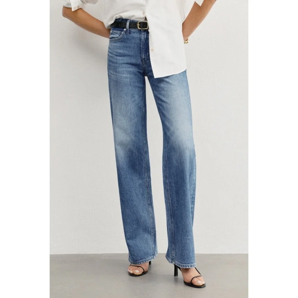 AYR Wide Leg Flare Jeans in Light Blue Wash
